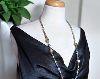 Vintage Brass Tone Links Acrylic Beads with Lock and Key Toggle Clasp