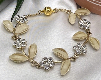 REIMAGINED Flowers of Acrylic and Rhinestones Bracelet with Magnetic Closure 7.5