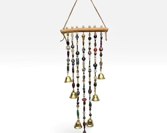 REIMAGINED Glass Bead Wind Chime Suncatcher w/ Brass Bells 28” Handmade