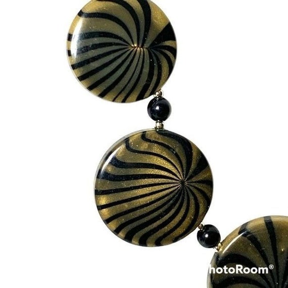 VINTAGE Black Gold Stripe Cabochon Necklace - image 2