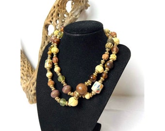 Vintage Groovy Art Glass and Wooden Bead Necklace