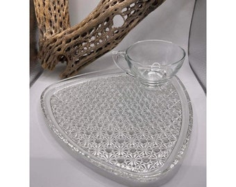 INDIANA glas jaren 60 madeliefje en knoop 8-delige snackset - servies voor 4 personen