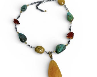 SILPADA Sterling Silver Turquoise Amber Stone Pendant Necklace Retired 18”