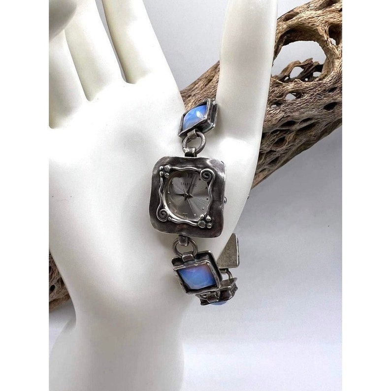 Vintage SHABLOOL DESIGN 925 Sterling Silver Watch with 6 Rainbow Moonstone