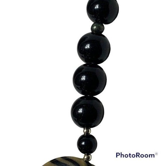 VINTAGE Black Gold Stripe Cabochon Necklace - image 3