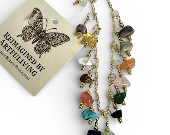 REIMAGINED Gemstone Charm Bracelet Gold Plated Chain Multicolor Boho NEW