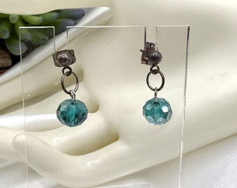 Vintage AB Glass Bead Dangle Silver Post Earrings
