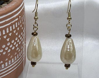 REIMAGINED Tones of Tan Iridescent Ceramic Dangling Earrings - B