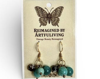 REIMAGINED Glass Bead Dangle Earrings - Aqua - 18K Gold Plated 925 Silver Hooks