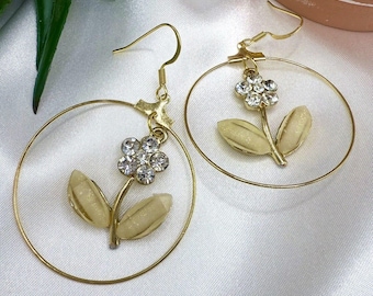 REIMAGINED Flowers & Rhinestones Hoop Earrings