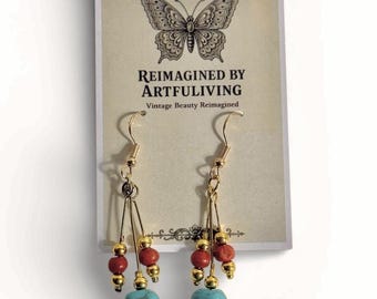 REIMAGINED Carnelian & Howlite Dangle Earrings Gold-Plated 925 Sterling Silver