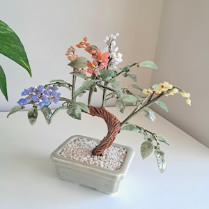 Vintage Chinese Multi-coloured Glass Bonsai Tree – Celadon Ceramic Pot.