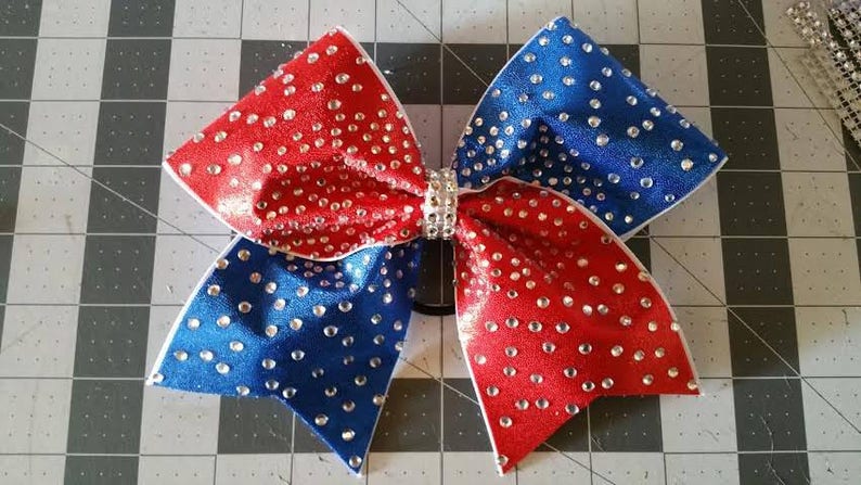 Custom Cheer Bow You Pick Colors Mystique Rhinestone Glitter
