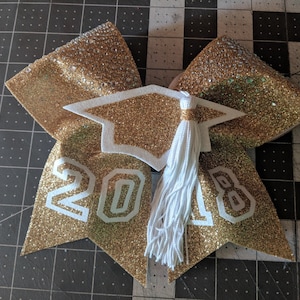 Graduation Bow.  You Choose Glitter Colors / Rhinestone Custom Design Cheer Bow