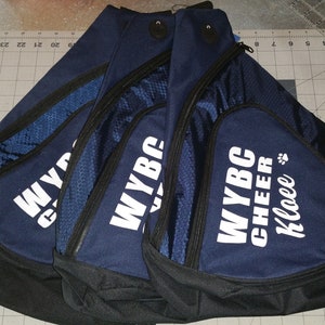 Assorted Colors / Sling Bag  Custom --  CHEER --   GLITTER or Reg. Vinyl,  You pick colors.