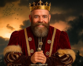 Retrato de rey medieval personalizado: luce orgulloso como un monarca legendario / Solo archivo digital