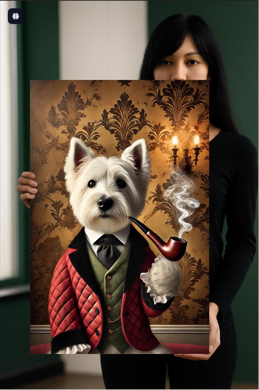 Custom Aristocrat Dog Portrait – Vintage Pipe Gentleman Digital Pet Art ...