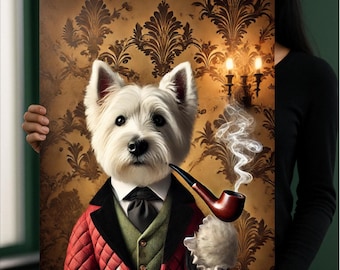Retrato de perro aristócrata personalizado: arte digital para mascotas con diseño de caballero de pipa vintage, impresión de pared de perro de estilo victoriano, descarga digital