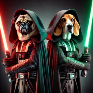 Custom Jedi & Sith Dog Portrait – Funny Star Wars Pet Art with Lightsabers | Printable Digital Dog Couple Poster