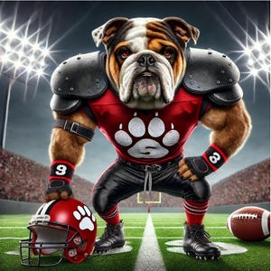 Fierce Bulldog & Cat  Football Player Portrait – Custom Digital Art for Sports Lovers, Pet Fans, and Team Pride Decor