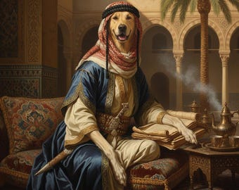 Retrato personalizado de mascota, mascota del sultán otomano, pintura de animales reales, arte personalizado para mascotas, regalo histórico para mascotas