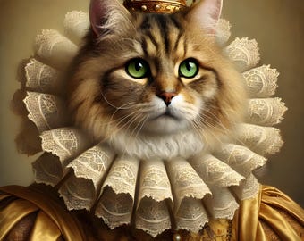 Retrato de mascota real renacentista único, retrato de gato renacentista a partir de una foto, arte de mascota de la reina rey, regalo divertido para amantes de las mascotas, perro real
