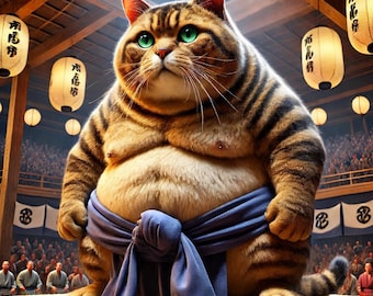 Retrato personalizado de bulldog sumo, divertida impresión artística japonesa, regalo para amantes de los perros, arte animal único