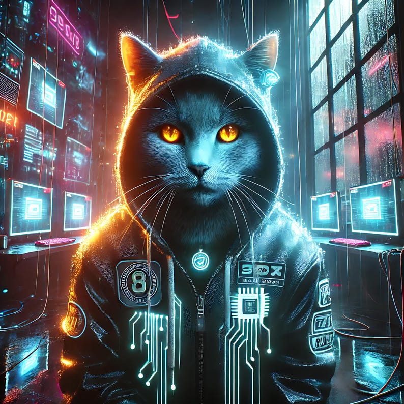Custom Cyberpunk Pet Portrait, Futuristic Cat Art From Photo, Neon Dog ...