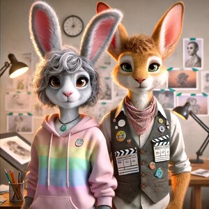 Adorable Bunny Animation Duo – Customizable Cartoon-Style Rabbit Portrait Perfect for Artists, Animators & Pet Lovers