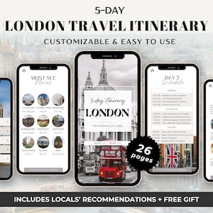 Itinerário de viagem Londres Modelo Editável Planejador de viagens Londres Itinerário de viagem móvel Canva Planejador de férias Telefone Londres Viagem Imprimir