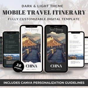 Planejador de viagens digital Modelo de itinerário de viagem móvel Guia de viagem digital Itinerário editável Canva Planejador de férias móvel Agência de viagens