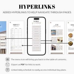 Image showcasing clickable hyperlinks embedded in the itinerary for easy navigation between pages.