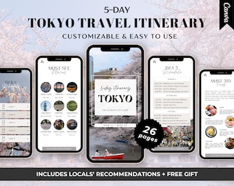 Tokio Reiseplaner: 5-Tage Reiseplaner Canva Vorlage (Digitaler Download)