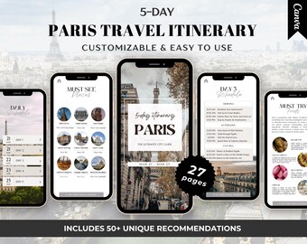 Resplan för Paris: 5-dagars anpassningsbar mobilplanerare (Canva)