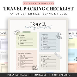 Printable Travel Packing Checklist Templates, Editable Travel Checklist Printables, Family Packing,  Trip Packing List, Travel Planner