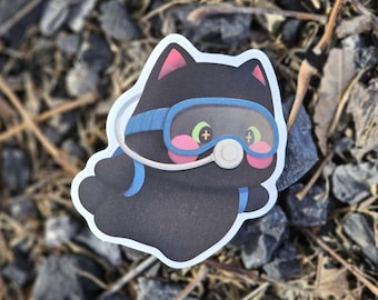 Sticker vinyle mat chat plongée sous-marine