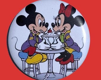 Mickey & Minnie Sundae Sweethearts Button Pin | Retro Theme Park Buttons