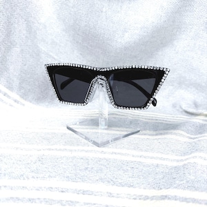 Black and Silver Rhinestone Retro Cat Eye Bling Sunglasses, Festival Sun Glasses, Unique Gifts for Her, Embellished Birthday Party Glasses