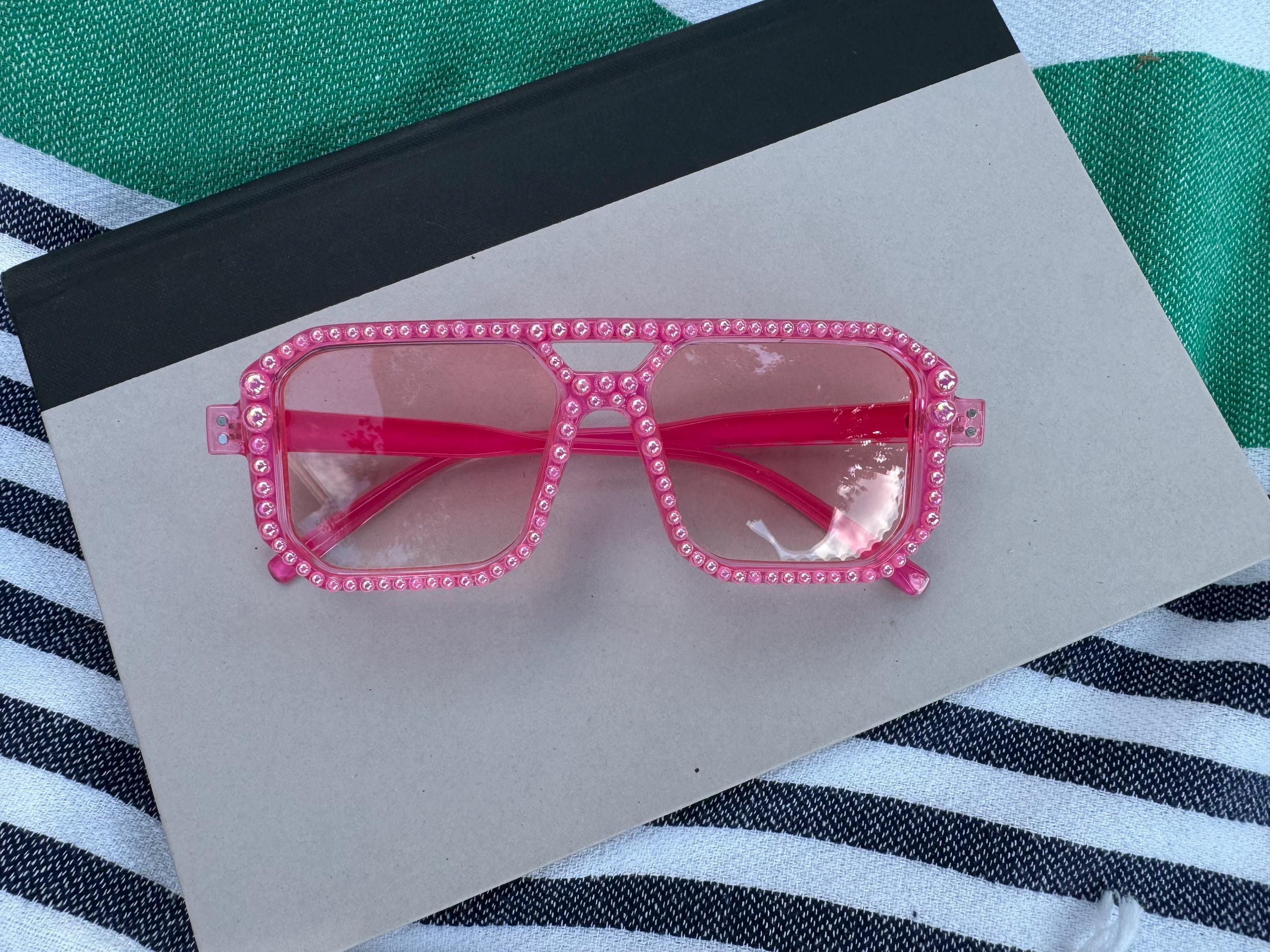 Pink Pearl Square Aviator Bling Sunglasses – Statement 