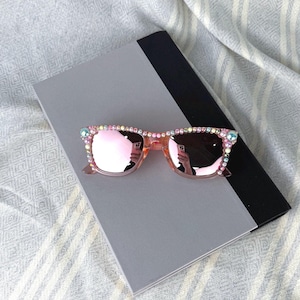 Pastel Pink Bedazzled Bling Polorized Sunglasses – Made to Order Hand Embellished Pink Wayfarer Shades