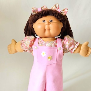 16inch-18inch Cabbage Patch and baby doll Pink Overalls, Shirt and Hair Bows