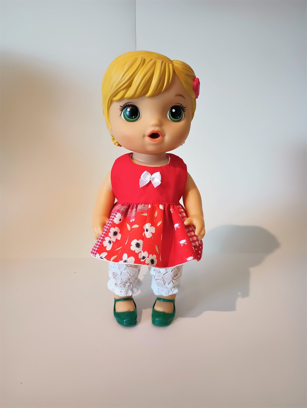 Baby Alive Doll Clothes, Red Patchwork Dress and Lace Bloomers, Fits 10 ...