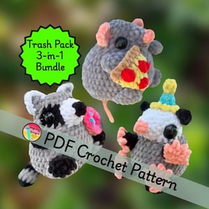 Trash Pack Crochet Pattern | Pizza Rat|  Donut Raccoon| Party Possum Amigurumi (PDF Pattern)