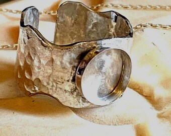 Wide waves Sterling silver ring blank with 10mm bezel cup - adjustable from about 4 up to your size DIY USA resin milk Men Women ash flowers