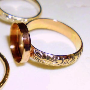 Ring blank w Bezel setting -14k/20 Gold Filled Wide Fancy 4mm band handmade to order USA -SIZED -3 mm through 18mm round & oval bezels c13