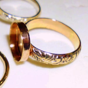 Ring blank w Bezel setting 14k/20 Gold Filled Wide Fancy 4mm band handmade to order USA SIZED 3 mm through 18mm round & oval bezels c13 image 1