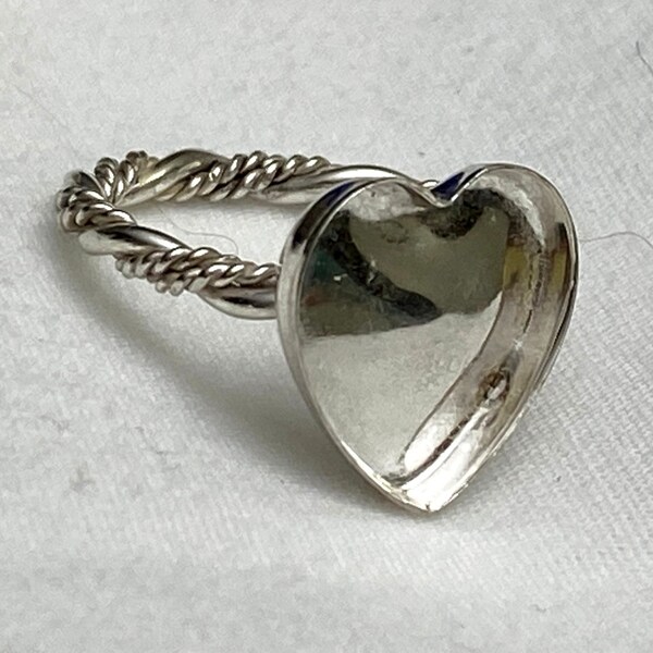 Ring blank Heart 925 Sterling Silver, Choice of Heart Size, Choose Band -Cab, Resin, Memorial, Milk, DIY - Custom made to order USA by me,