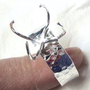 Ring blank-1 wide band Claw prong  in sterling silver eco-friendly -rustic easy mount -QIW- Lg about 1.75&quot;, std 1.25&quot; diameter claws *