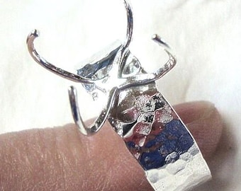 Ring blank-1 wide band Claw prong  in sterling silver eco-friendly -rustic easy mount -QIW- Lg about 1.75&quot;, std 1.25&quot; diameter claws *