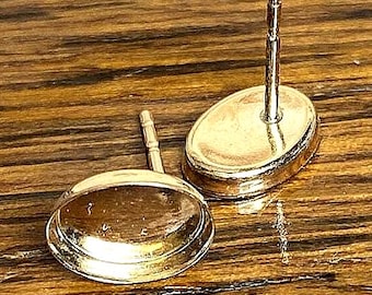 Bezel Earring blank mountings in Sterling silver ethical OVAL Silver earring blanks, solid silver bezel - made in USA- ONE Pair with backs *